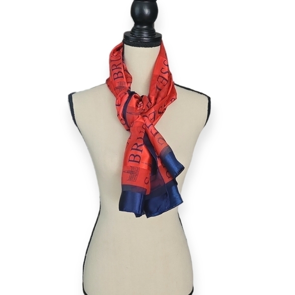 Vintage 90s Red Blue Brussels Travel Scarf 39x39 - Picture 2 of 5